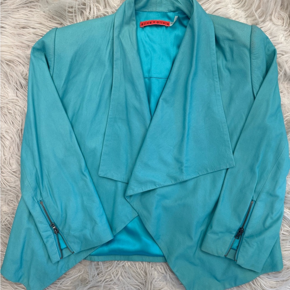 Alice + Olivia Turquoise Leather Jacket
